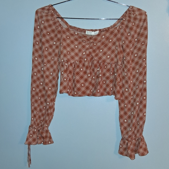 Rewind Rust Plaid Ruffle Blouse - Picture 1 of 7
